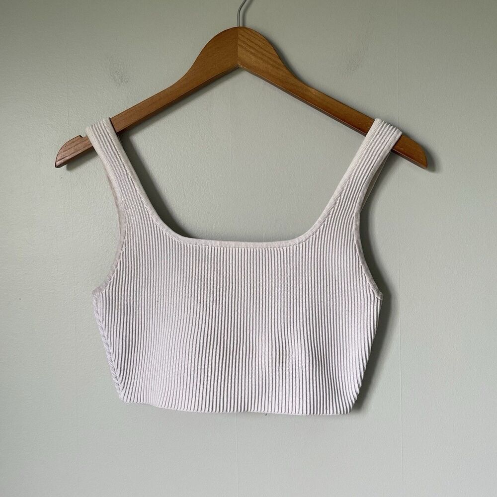 Babaton Aritizia Knit Ribbed Crop Top Tank Top White Cream Women's Small